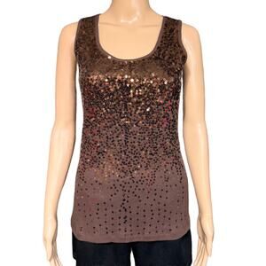 Dress Barn Womens Tank Top Sequin Ribbed Scoop Neck Pullover Brown Copper Medium